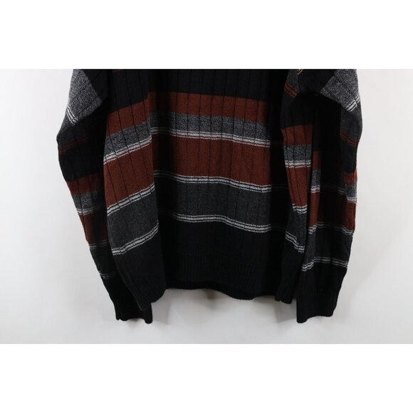 Vtg 90s Streetewar Mens XL Earth Tone Striped Color Block Ribbed Knit Sweater - Picture 9 of 9